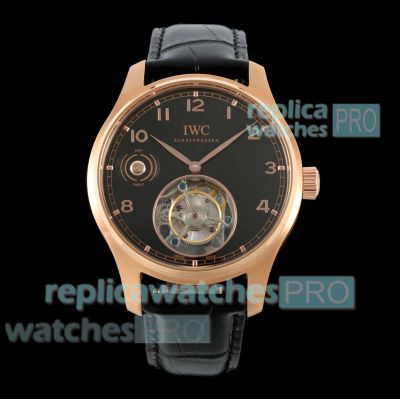 Swiss IWC Schaffhausen Portugieser Black Face Rose Gold Tourbillon Clone Watch 